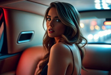 A sexy beautiful woman sitting in an expensive car